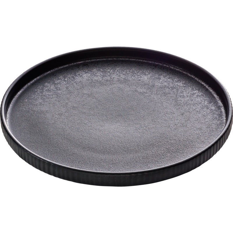 Black Flat Round Plate with Relief 8.3