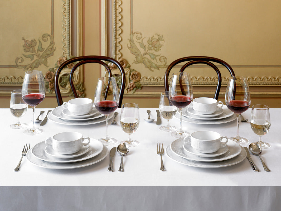 White Cream Soup Cup with Handles, Stackable 4" dia. x 2.1" 9.5 oz Mozart by Bauscher