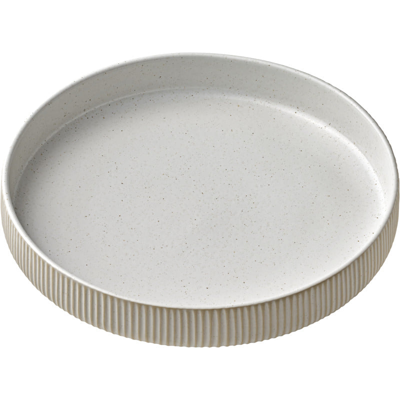 White Flat Round Plate with Relief 9.5