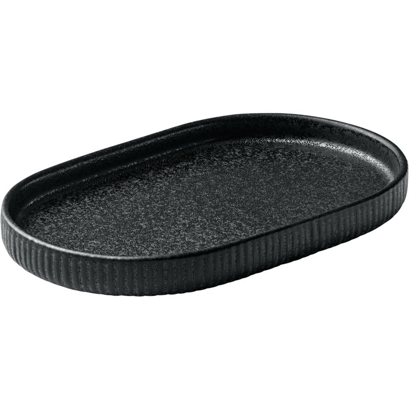 Black Oval Coupe Platter with Relief 7.1