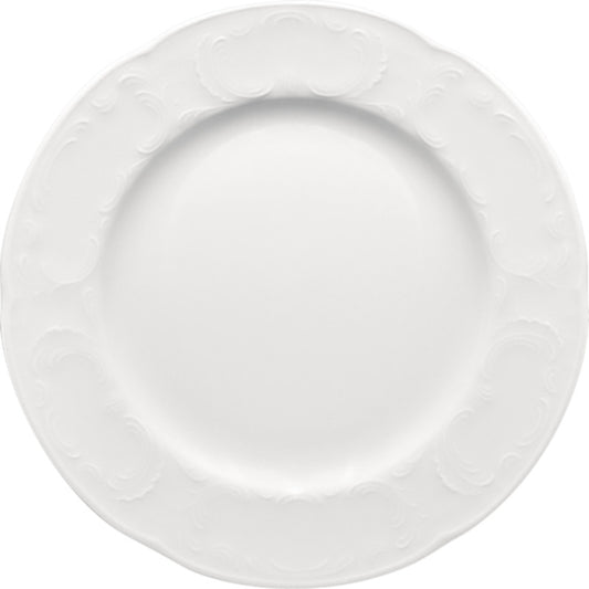 White Flat Plate With Rim 9.6" dia. x 0.9" Mozart by Bauscher
