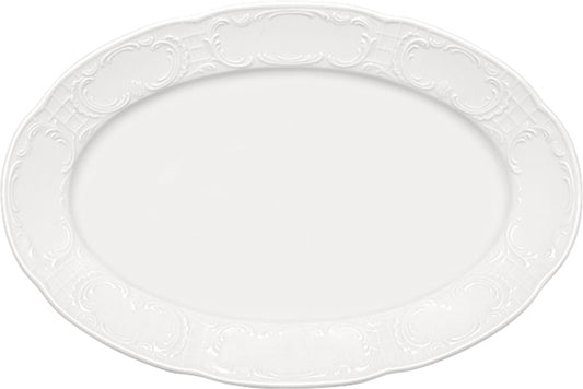 White Oval Platter with Rim 14.2" x 9.5" x 1.5" Mozart by Bauscher