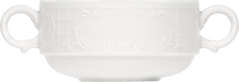White Cream Soup Cup with Handles, Stackable 4" dia. x 2.1" 9.5 oz Mozart by Bauscher