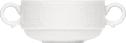 White Cream Soup Cup with Handles, Stackable 4" dia. x 2.1" 9.5 oz Mozart by Bauscher