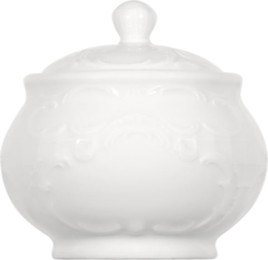 White Jam Box 4" dia. x 3.8" 8.5 oz Mozart by Bauscher