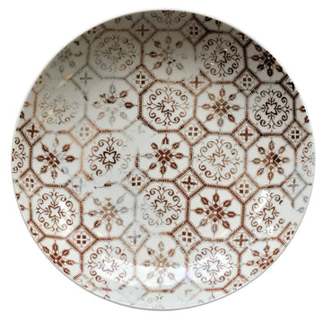 Deep Coupe Plate 9.4" dia. x 1.6" 33.8 oz  Vintage Tiles White Pepper by Bauscher