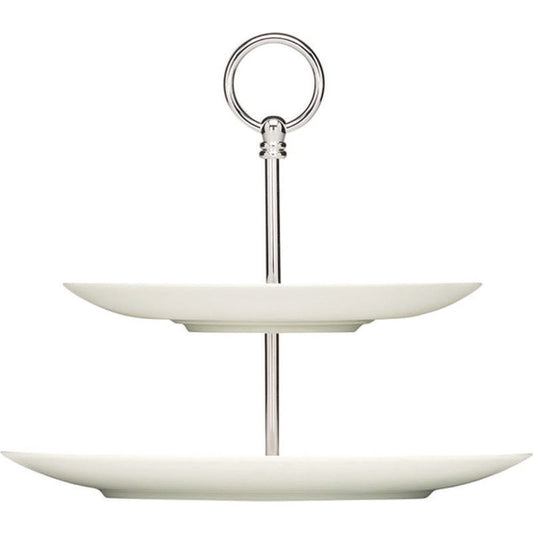 White Flat Coupe Plate Double Etagere 10.6" dia. x 10" Purity by Bauscher