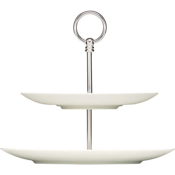 White Flat Coupe Plate Double Etagere 10.6" dia. x 10" Purity by Bauscher