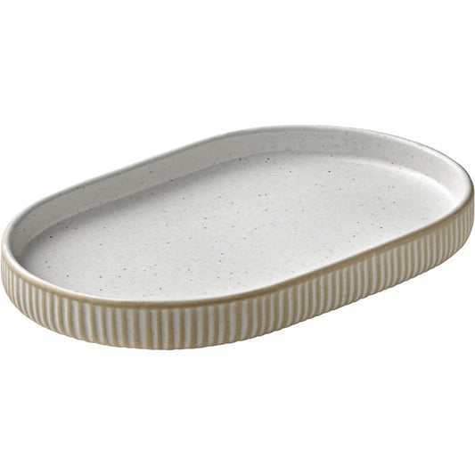 White Oval Coupe Platter with Relief 7.1" x 4.3" Nara by Playground