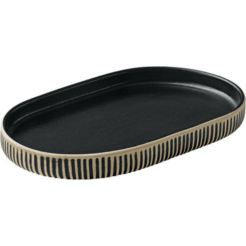 Black & White Oval Coupe Platter with Relief 7.1" x 4.3" Nara by Playground