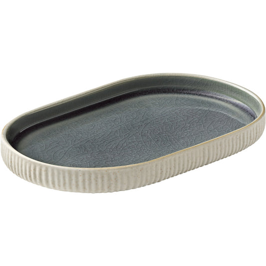 Grey Oval Coupe Platter with Relief 7.1" x 4.3" Nara by Playground