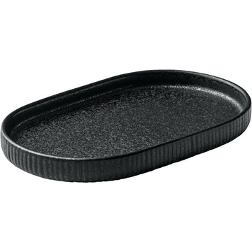 Black Oval Coupe Platter with Relief 7.1" x 4.3" Nara by Playground