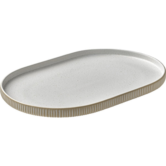 White Oval Coupe Platter with Relief 11.8" x 7.9" Nara by Playground