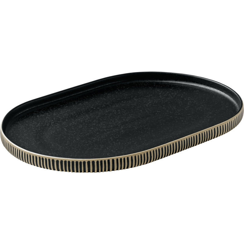 Black & White Oval Coupe Platter with Relief 11.8" x 7.9" Nara by Playground