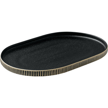 Black & White Oval Coupe Platter with Relief 11.8" x 7.9" Nara by Playground