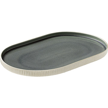 Grey Oval Coupe Platter with Relief 11.8" x 7.9" Nara by Playground