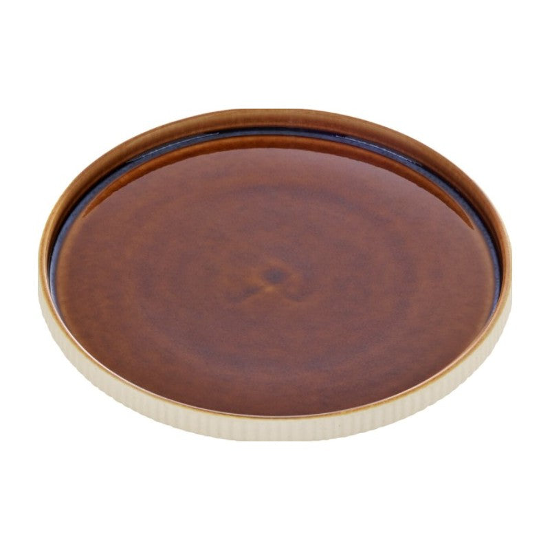 Brown Flat Round Plate with Relief 10.6
