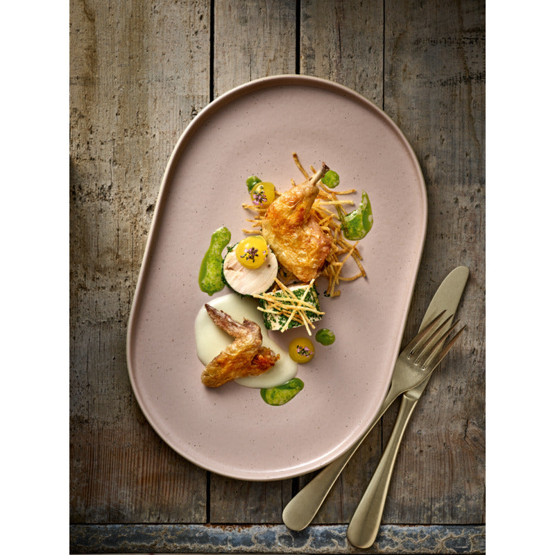 Rosé Oval Coupe Platter with Relief 7.1