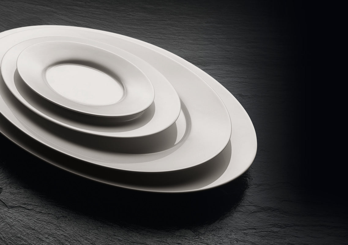 White Oval Etagère Platter With Rim 9.3