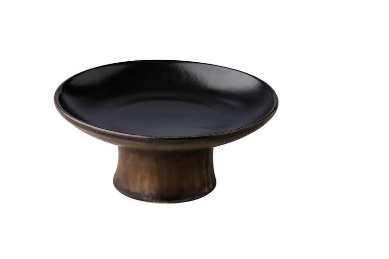 Satin Black and Gold Footed Plate 8.0" dia. X 3.4" Premium by Studio Raw