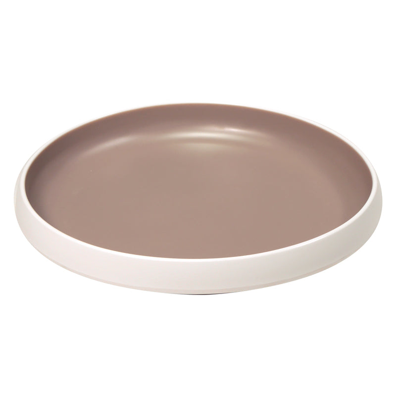 White and taupe Large Shallow Bowl 12.5